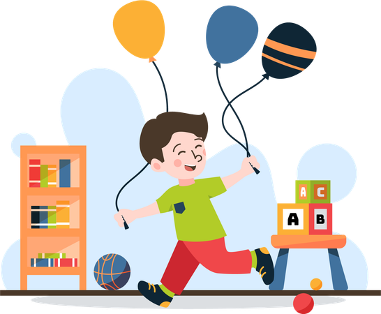 Niño jugando globos  Ilustración