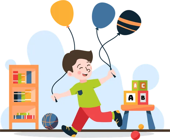 Niño jugando globos  Ilustración