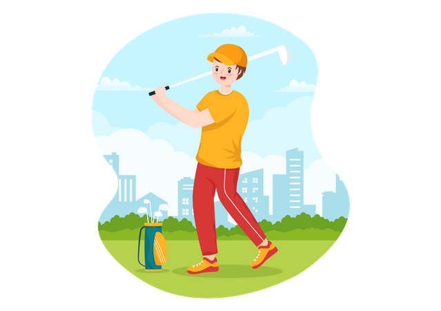 Niño jugando golf  Ilustración