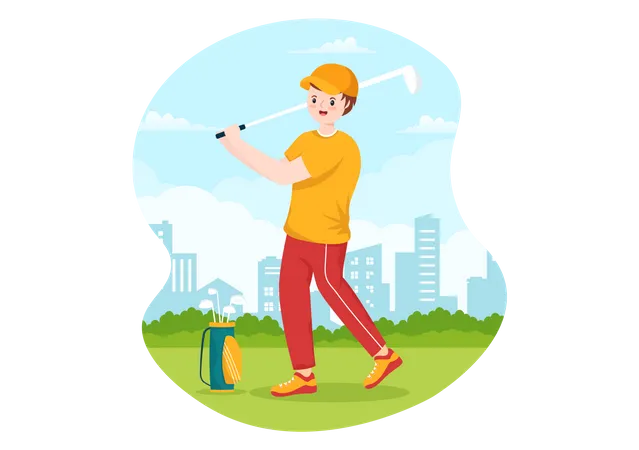 Niño jugando golf  Ilustración