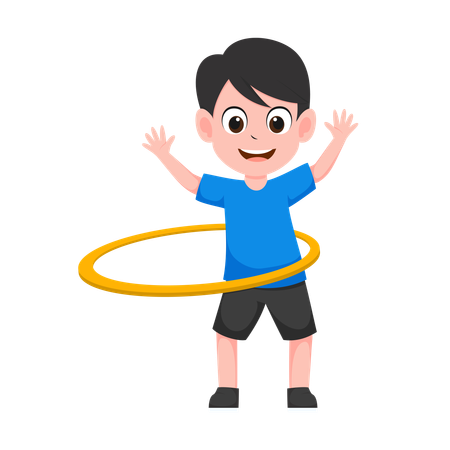 Niño jugando hula-hoop  Ilustración