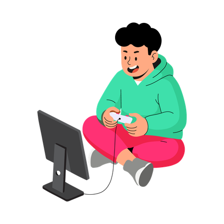 Niño jugando videojuego  Ilustración