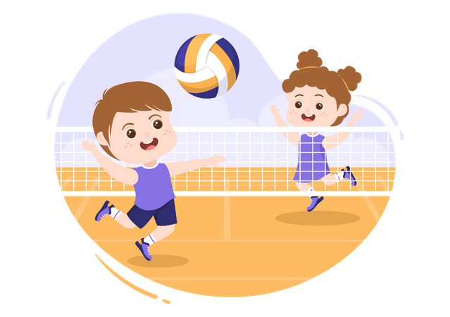 Niño jugando voleibol  Ilustración