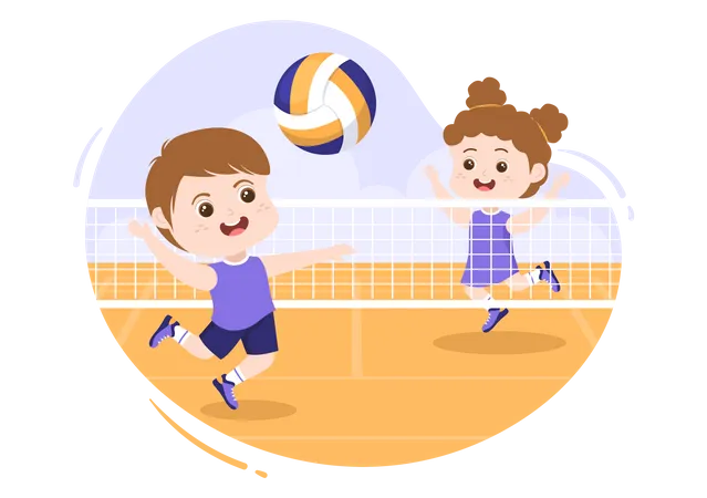 Niño jugando voleibol  Ilustración