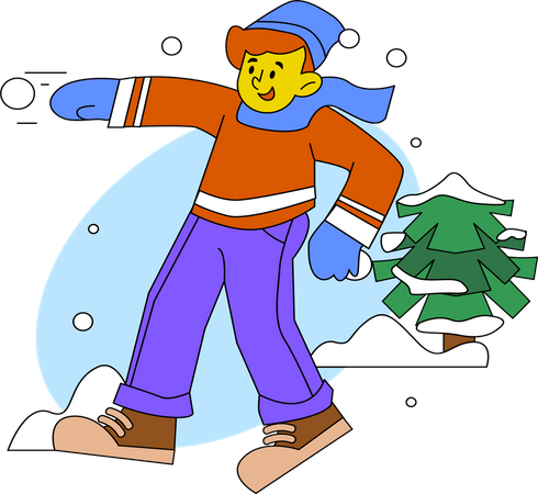 Niño lanzando bola de nieve  Ilustración
