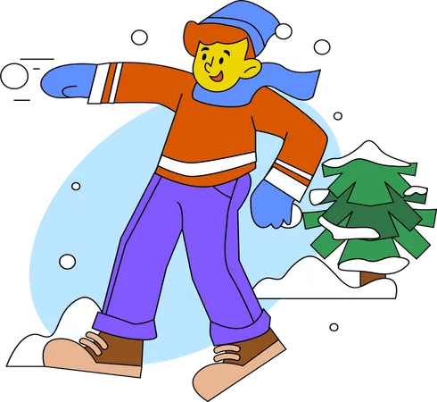 Niño lanzando bola de nieve  Ilustración