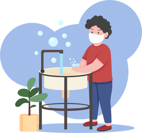 Niño lavándose las manos  Ilustración