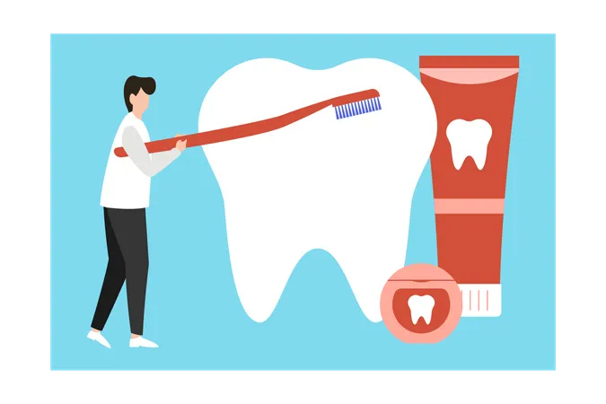 Niño cepillándose los dientes  Ilustración