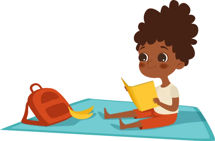 Niño leyendo en un picnic  Ilustración