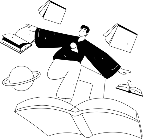 Niño leyendo libro a tiempo  Ilustración