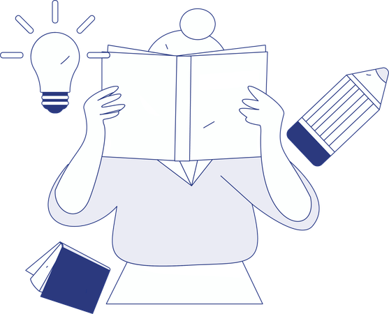 Libro de lectura de niño con horario de estudio  Ilustración
