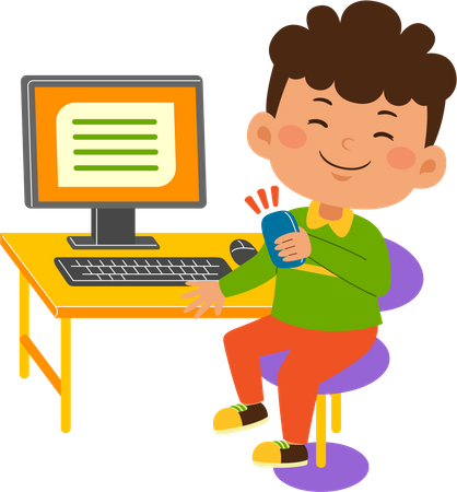 Un niño lindo usa la computadora  Illustration