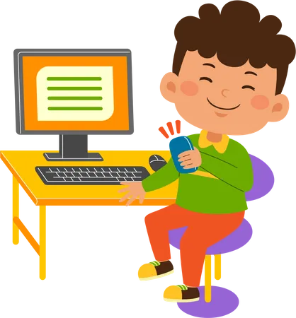 Un niño lindo usa la computadora  Illustration