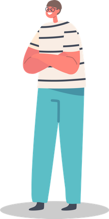 Niño pequeño con camiseta de rayas y pantalón azul  Ilustración
