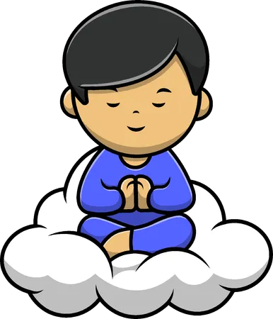 Niño meditando yoga en la nube  Ilustración