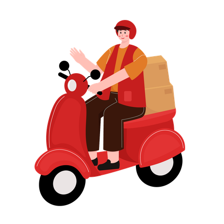 Niño mensajero conduciendo una motocicleta  Illustration