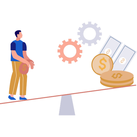 Niño midiendo el valor del dólar  Illustration