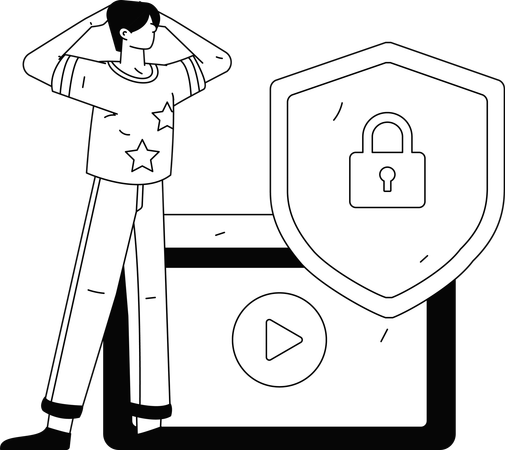 Niño mirando escudo de seguridad  Ilustración