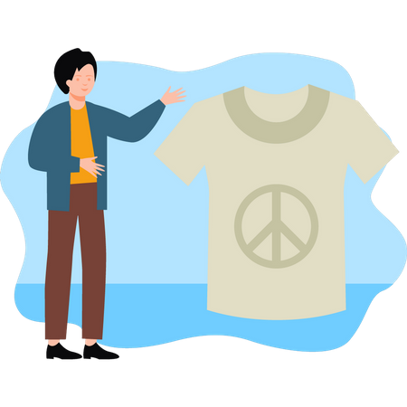 Niño mirando el signo de la paz en la camiseta  Ilustración