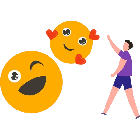 Nino Mirando Emojis Ilustración