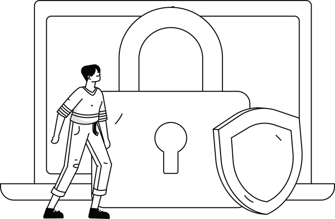Niño mirando la pantalla por seguridad  Ilustración