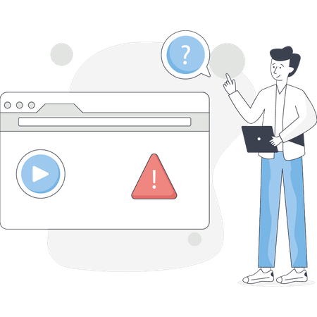 Niño mirando un error en la web  Ilustración