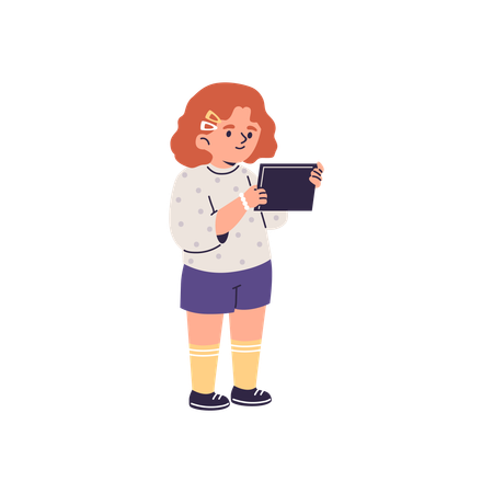 Niño mirando un teléfono inteligente o una tableta  Ilustración