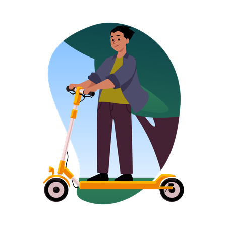 Niño monta un patinete eléctrico  Ilustración