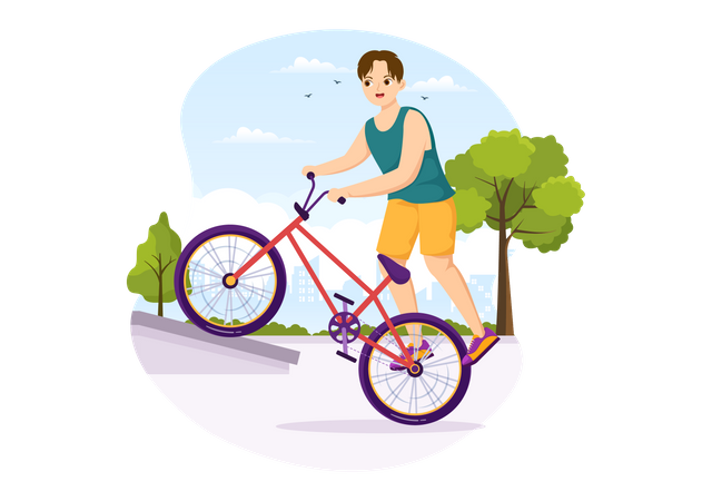 Niño montando bicicleta BMX  Ilustración
