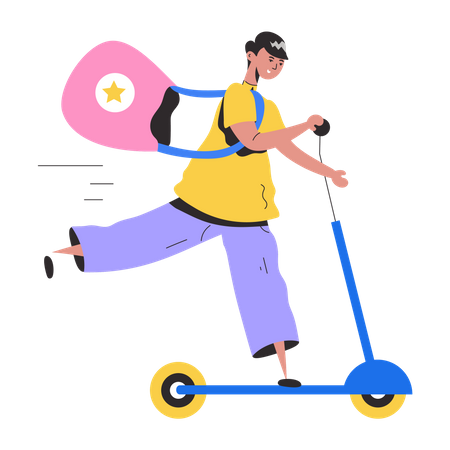 Niño montando en scooter  Ilustración