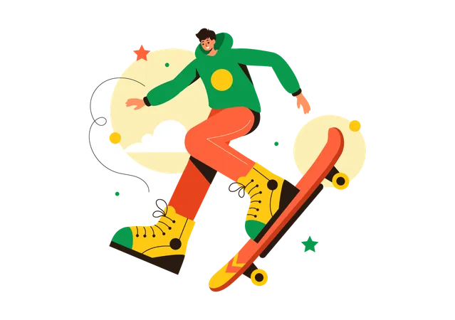 Niño montando patineta  Ilustración