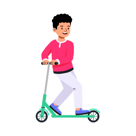 Niño montando patinete  Ilustración
