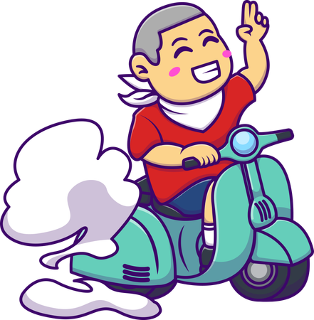 Niño montando scooter  Ilustración