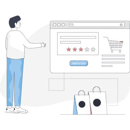 Niño mostrando calificación de compras en línea  Illustration