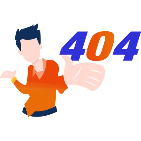 Niño mostrando el error 404  Ilustración