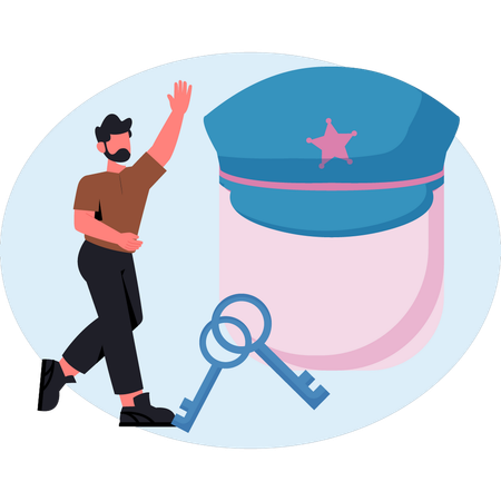 Niño mostrando gorra de policía  Ilustración