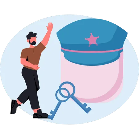 Niño mostrando gorra de policía  Ilustración