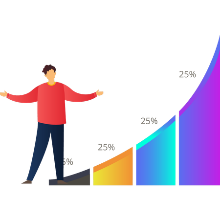 Niño mostrando gráfico de porcentaje de negocio  Ilustración