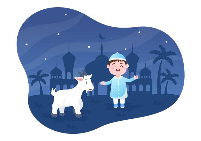 Niño musulmán con cabra  Ilustración