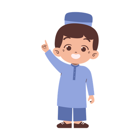 Niño musulmán señalando con el dedo  Ilustración