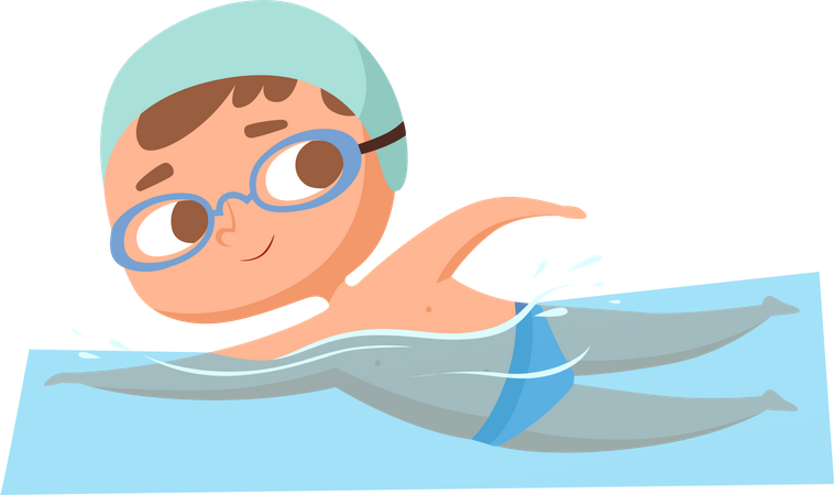 Niño pequeño nadando  Ilustración