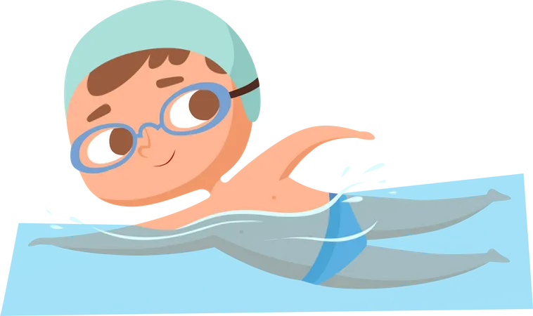 Niño pequeño nadando  Ilustración