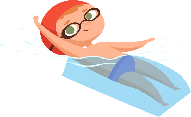 Niño nadando en la piscina  Ilustración