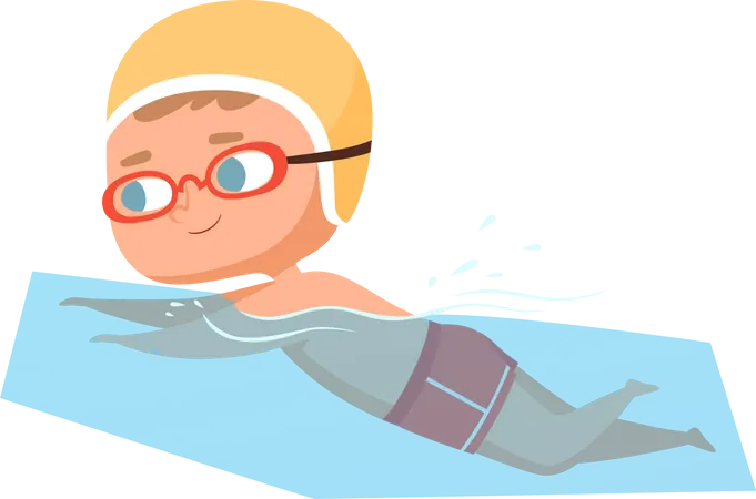 Niño nadando en la piscina  Ilustración