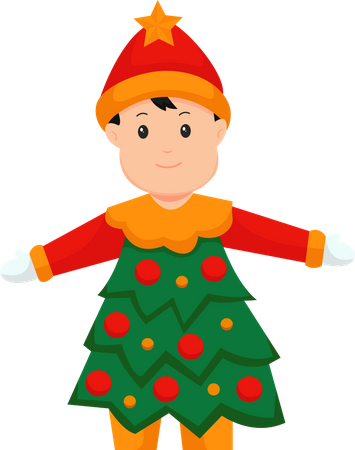 Disfraz navideño de niño con pino  Ilustración