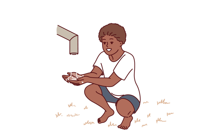 Niño necesita agua potable del grifo público  Ilustración
