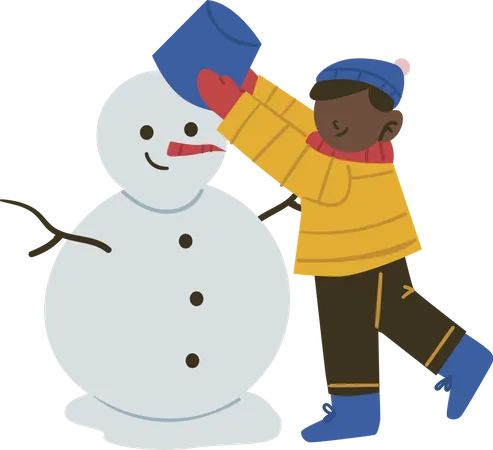 Niño, niño, hacer, muñeco de nieve  Ilustración