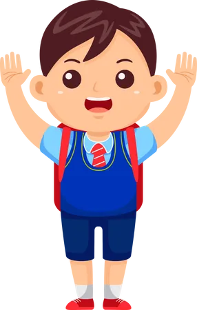 Niño niño usa uniforme levantando la mano  Ilustración