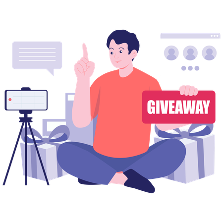 Niño organizando sorteo en línea  Ilustración
