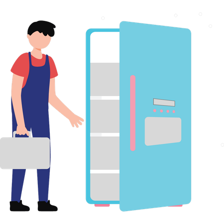 Niño parado frente al refrigerador  Ilustración